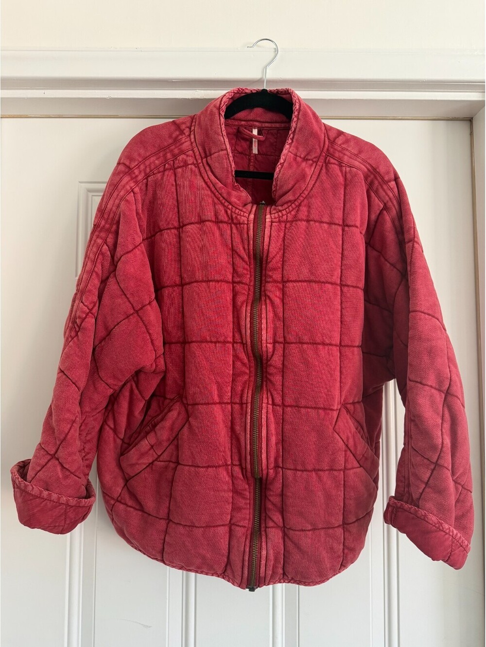 Free People Dolman Quilted Jacket in Cherry Juice Red